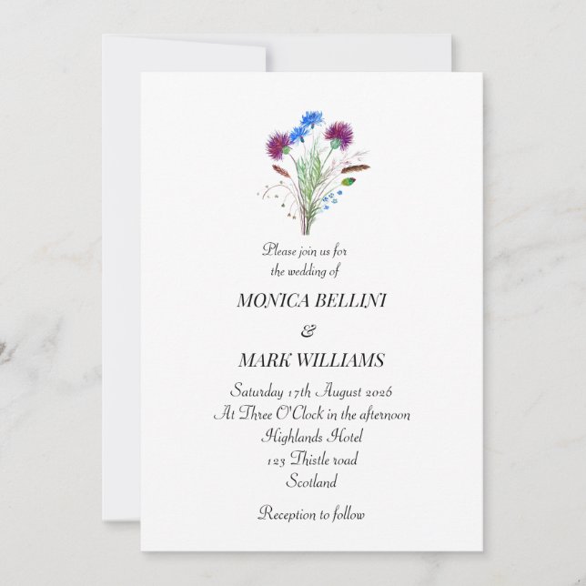 Invitación Thistle Purple Floral Scottish Minimalist Wedding (Anverso)