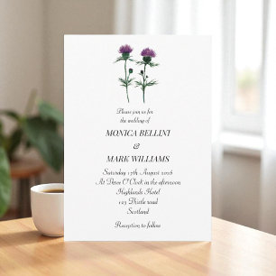 Invitación Thistle Purple Floral Scottish Minimalist Wedding