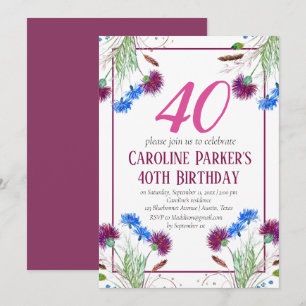 Invitación Thistle Scottish 40th Birthday Purple Floral