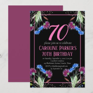 Invitación Thistle Scottish 70th Birthday Purple Floral