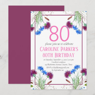 Invitación Thistle Scottish 80th Birthday Purple Floral