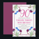 Invitación Thistle Scottish 90th Birthday Purple Floral<br><div class="desc">Flores elegantes,  noventa,  escocesas,  moradas y azules,  rústicas,  florales,  adultas,  primaverales,  botánicas,  acuarelas 90ª invitaciones a fiestas de cumpleaños. Pintó el silbido de acuarela a mano solo. Personalízalo con tus detalles.</div>