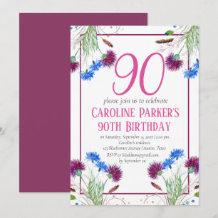 Invitación Thistle Scottish 90th Birthday Purple Floral