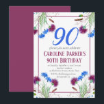Invitación Thistle Scottish 90th Birthday Purple Floral<br><div class="desc">Flores elegantes,  noventa,  escocesas,  moradas y azules,  rústicas,  florales,  adultas,  primaverales,  botánicas,  acuarelas 90ª invitaciones a fiestas de cumpleaños. Pintó el silbido de acuarela a mano solo. Personalízalo con tus detalles.</div>