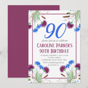 Invitación Thistle Scottish 90th Birthday Purple Floral