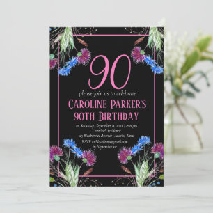 Invitación Thistle Scottish 90th Birthday Purple Floral