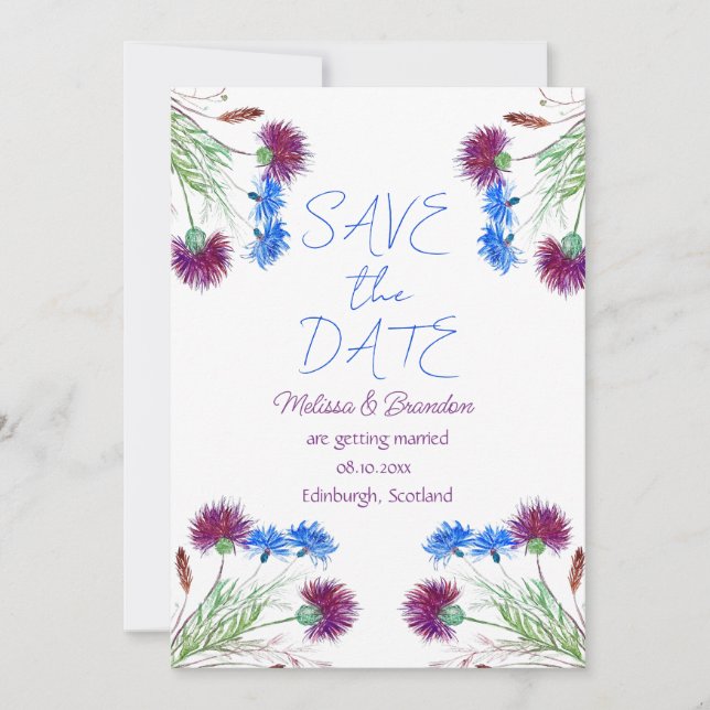 Invitación Thistle Scottish Floral Rústico Boda (Anverso)