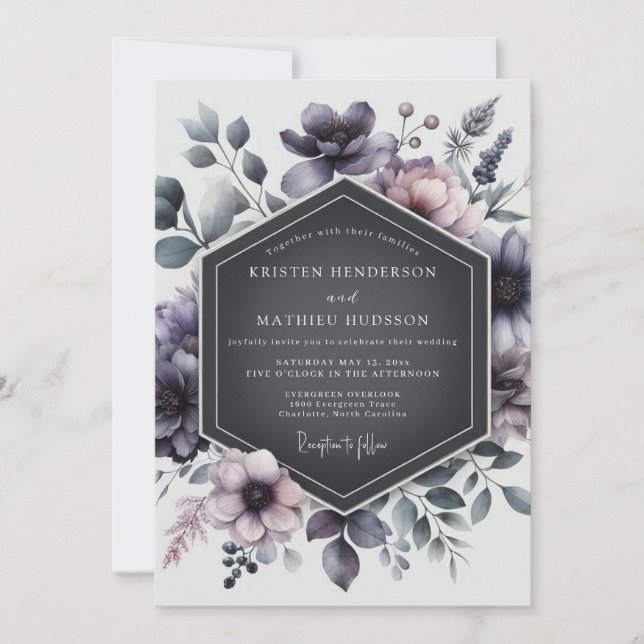 Invitación Thistle Shadowy Flora Wedding (Anverso)