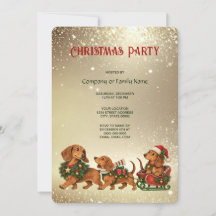 Three Festive Dachshund Christmas Party Invitation