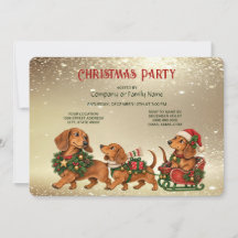 Three Festive Dachshund Christmas Party Invitation