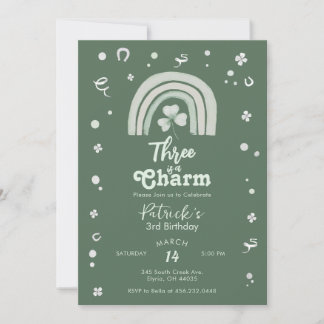 Invitación Three Is A Charm Shamrock Any Age Birthday