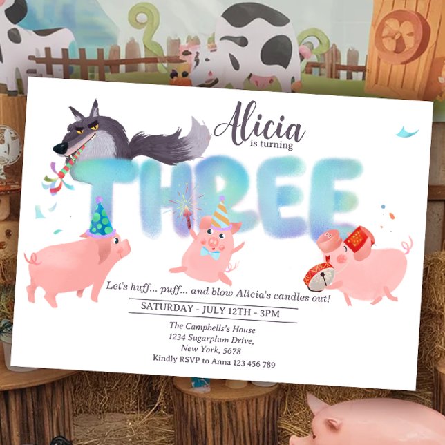 Invitación Three Little Pigs | Big Bad Wolf Storybook (Subido por el creador)