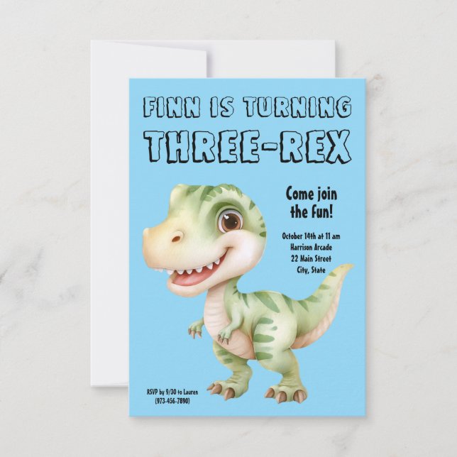 Invitación Three-Rex Dinosaur 3rd Birthday Party Invitation (Anverso)