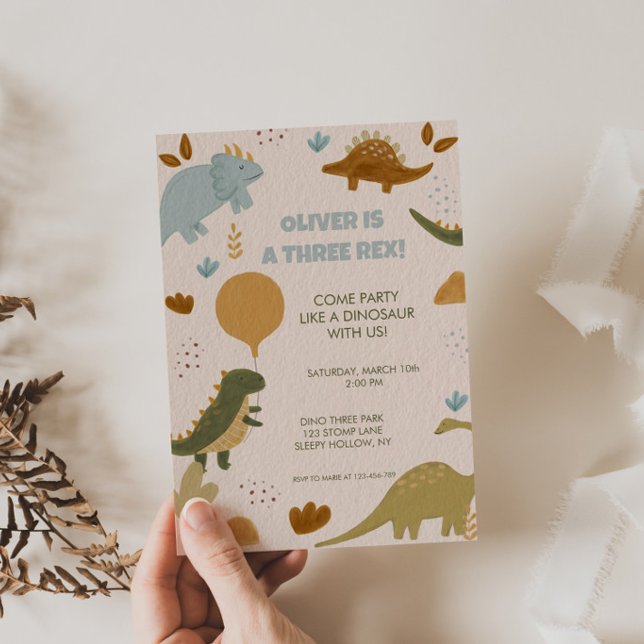 Invitación Three Rex Dinosaur 3rd Boy Birthday Invitation (Subido por el creador)