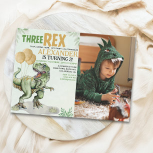 Invitación Three Rex - Funny Birthday 3rd Boy Dinosaur