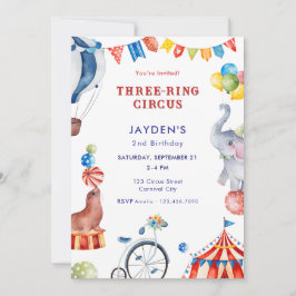 Invitación Three Ring Circus 2nd Birthday Carnival Animal