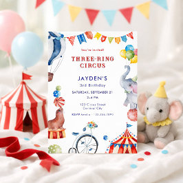 Invitación Three Ring Circus 3rd Birthday Carnival Animal