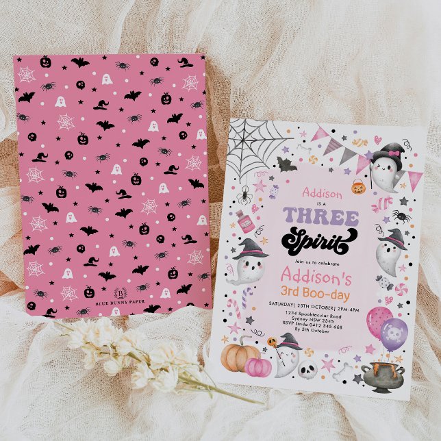 Invitación Three Spirit | Girl Halloween Ghost 3rd Birthday (Subido por el creador)
