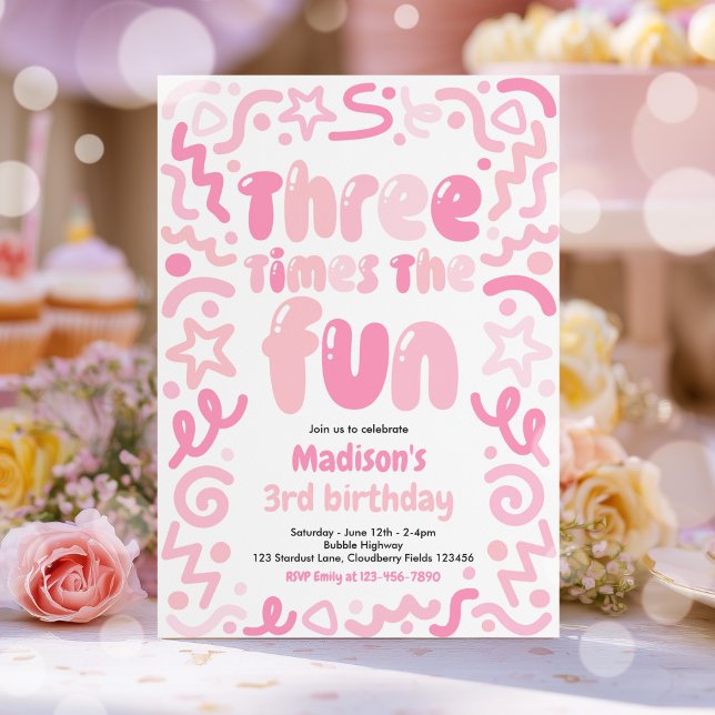 Invitación Three Times The Fun Confetti Balloon 3rd Birthday  (Subido por el creador)