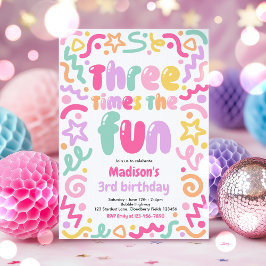 Invitación Three Times The Fun Confetti Balloon 3rd Birthday