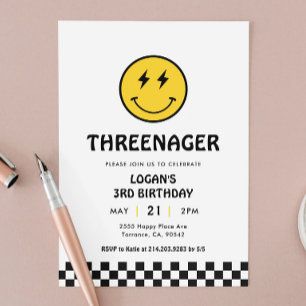 Invitación Threenager Retro Boy 3 Fiesta de cumpleaños