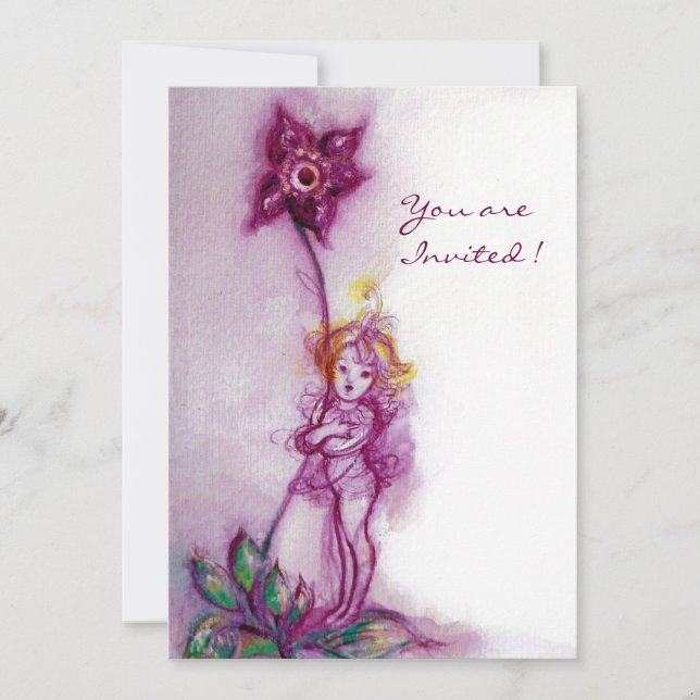 Invitación THUMBELINA 2 ,blanco púrpura rosa (Anverso)