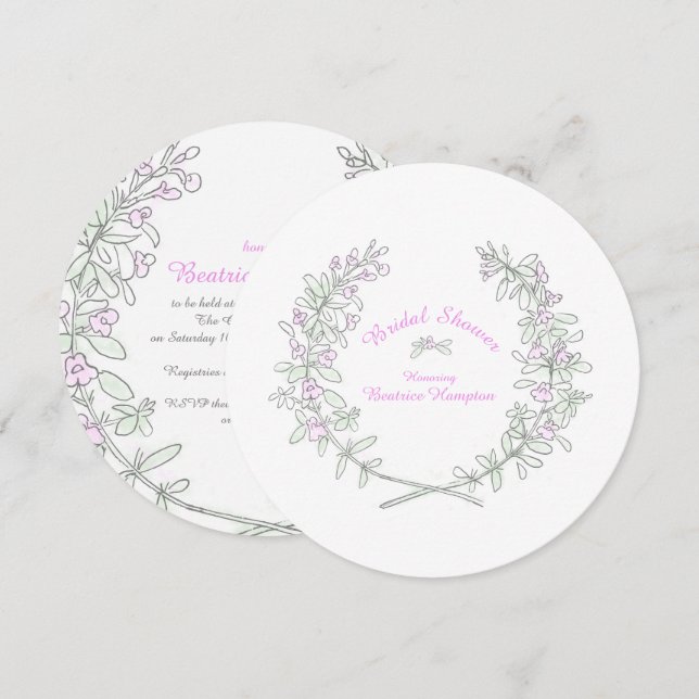 Invitación Thyme wreath arte redondo ducha de novia invita (Anverso / Reverso)