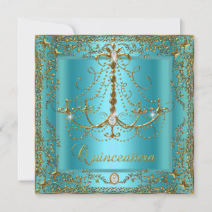 Invitación Tiara Azul Turquesa Quinceañera Cumpleaños 15