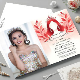 Invitación Tiara Black Lace Red Quinceanera