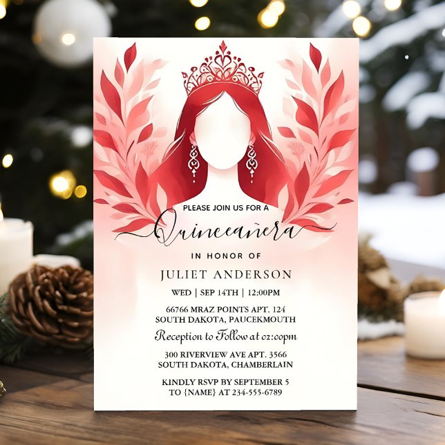 Invitación Tiara Black Lace Red Quinceanera (Subido por el creador)