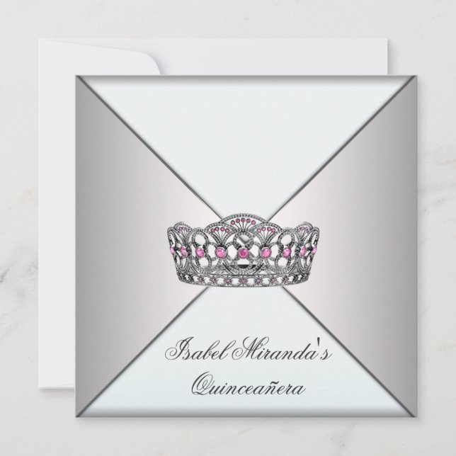 Invitación Tíara blanca marfil - Quinceanera dulce 15 pieza (Anverso)