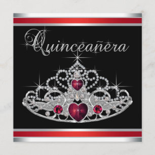 Invitación Tiara blanca negra roja Quinceanera
