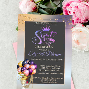 Invitación Tiara Brillante, Cóctel, Globos Cumpleaños Dulces