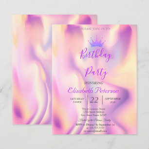 Invitación Tiara Brillante Cumpleaños Holográfico