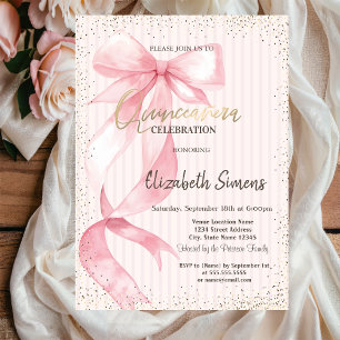 Invitación Tiara, Confeti, Quinceañera de Listones Rayados de
