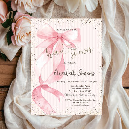Invitación Tiara,Confetti,Pink Bow Striped Bridal Shower