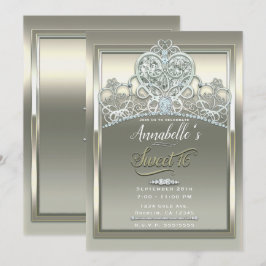 Invitación Tiara Corazón de Princesa Marfil Platino Sweet 16 