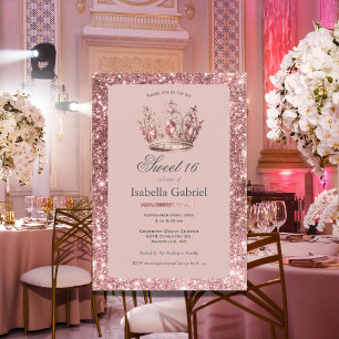 Invitación Tiara Corona de Purpurina Besos Rosados Elegante D