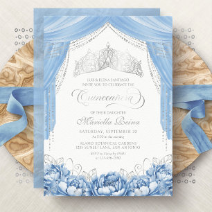 Invitación Tiara Corona Quinceañera Azul Claro