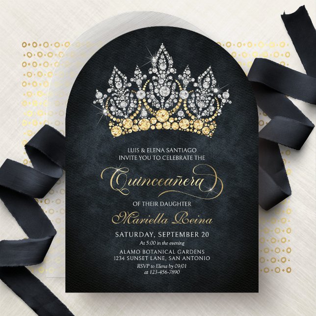 Invitación Tiara Crown Diamond Quinceanera Invitation (Subido por el creador)