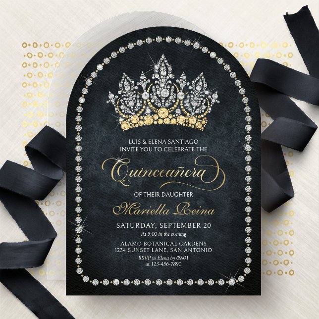 Invitación Tiara Crown Diamond Quinceanera Invitation (Subido por el creador)