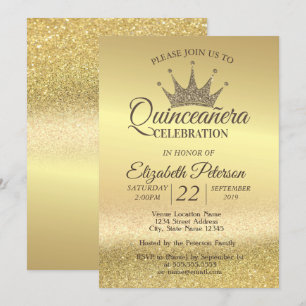 Invitación Tiara de brillo dorado con Ombre Bokeh,Quinceañera