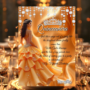 Invitación Tiara de Carruaje Amarillo Naranja Dorado Quinceañ
