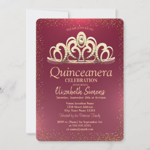 Invitación Tiara de Confeti Dorado Elegante para Quinceañera