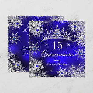 Invitación Tiara de copo de nieve azul real Quinceañera Princ