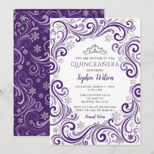 Invitación Tiara de copos de nieve púrpura plateada Quinceañe