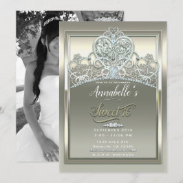 Invitación Tiara de corazón de princesa de marfil de platino 