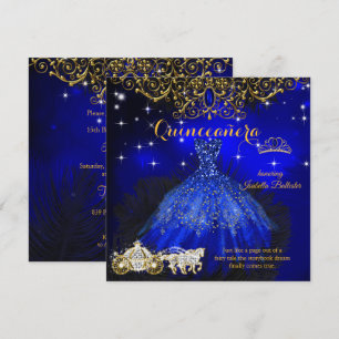 Invitación Tiara de Cuento de Hadas Azul Real para Cumpleaños