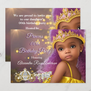 Invitación Tiara de cumpleaños de niñas princesas morado étni