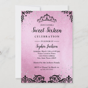 Invitación Tiara de damasco con destellos rosados para Sweet